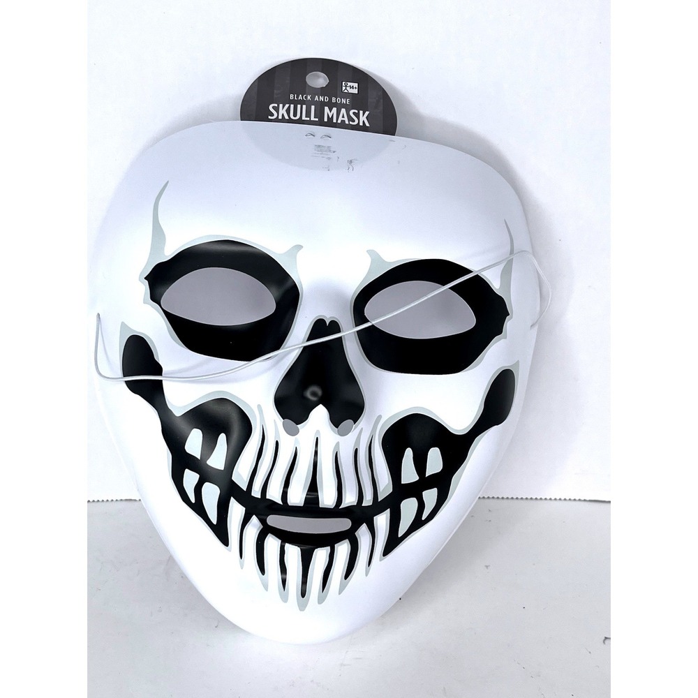 Amscan Black Bone Skull Mask Halloween Horror Skeleton Zombie Costume NWT